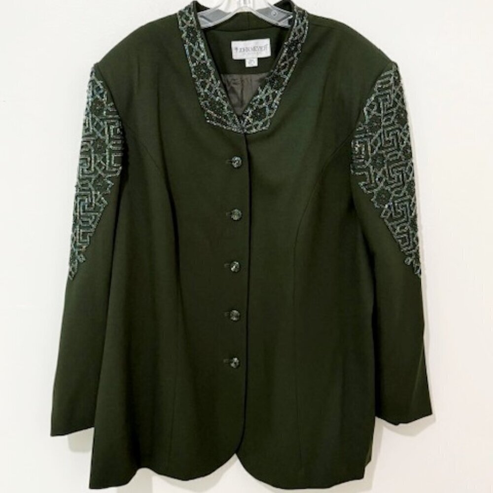 John Meyer of Norwich Green Beaded Blazer Jacket Women's Plus Size 20W